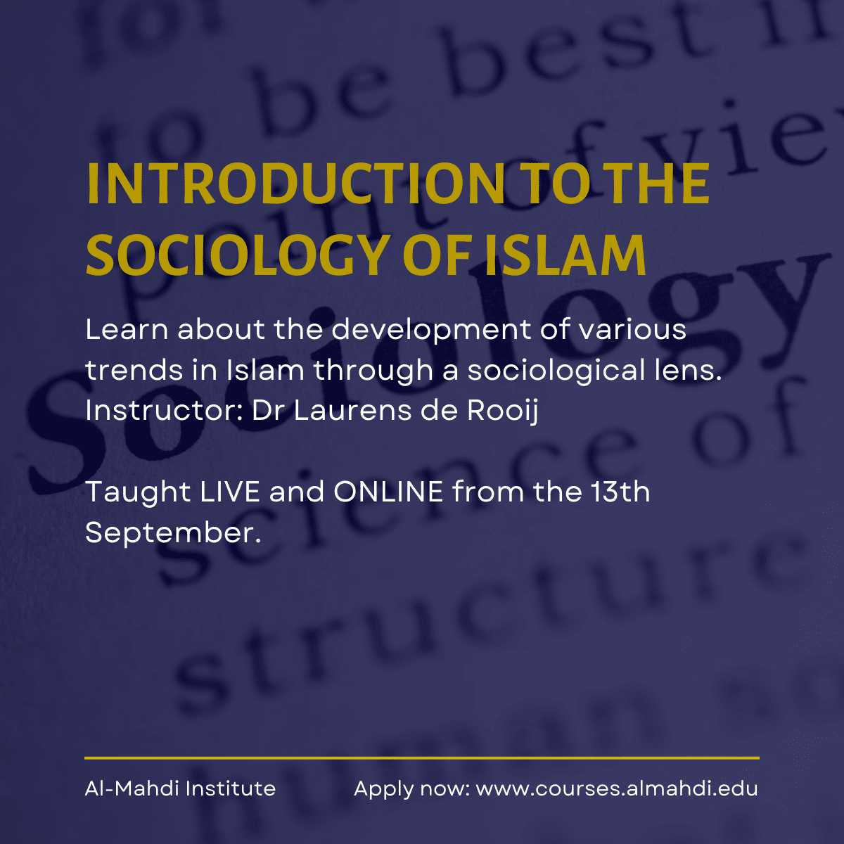 New LIVE Course on the Sociology of Islam
